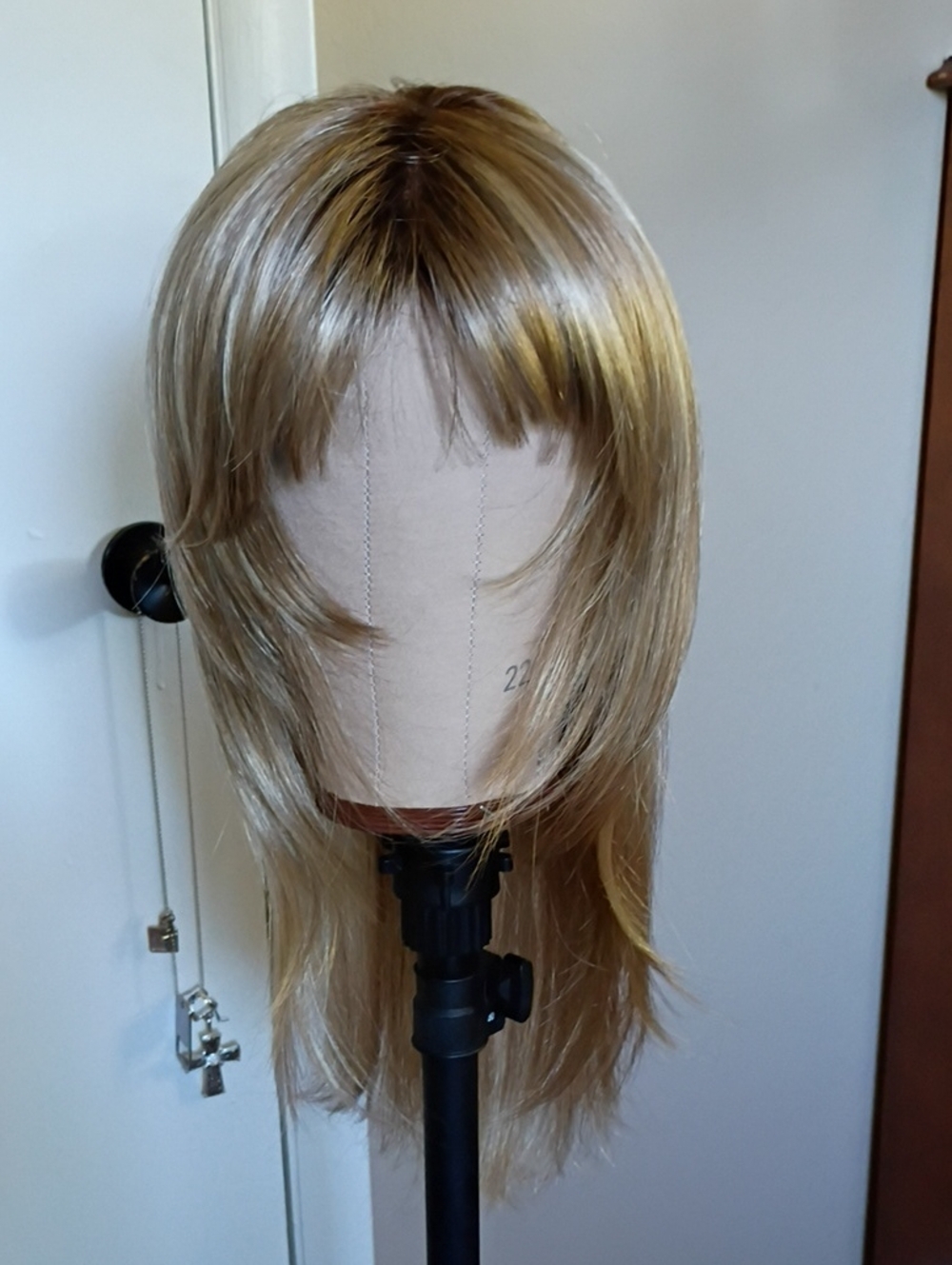 Blonde Layered Synthetic Wig with Side-Swept Bangs